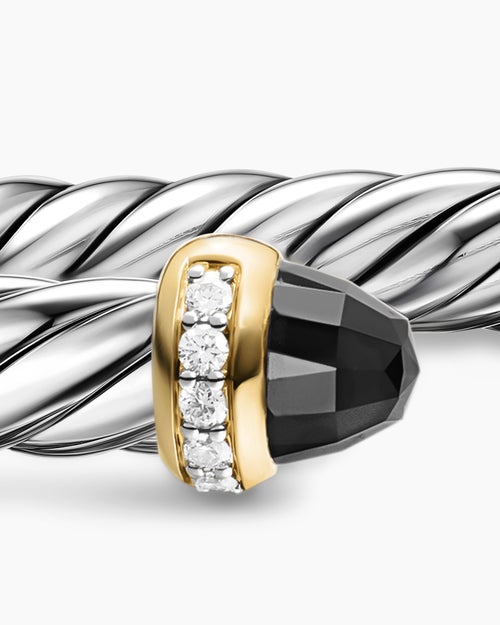 Womens Cable Flex® Bracelet in Sterling Silver with 14K Yellow Gold, Black Onyx and Diamonds, 6mm