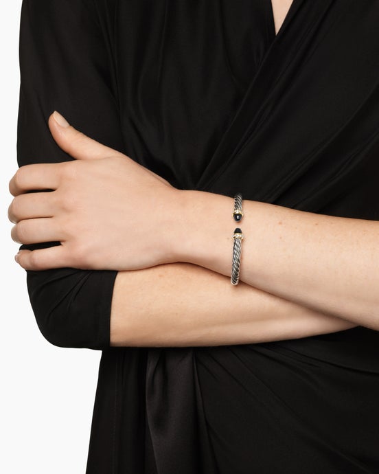Bracelet Cable Flex® en argent massif avec or jaune 14 carats, onyx noir et diamants, 6 mm