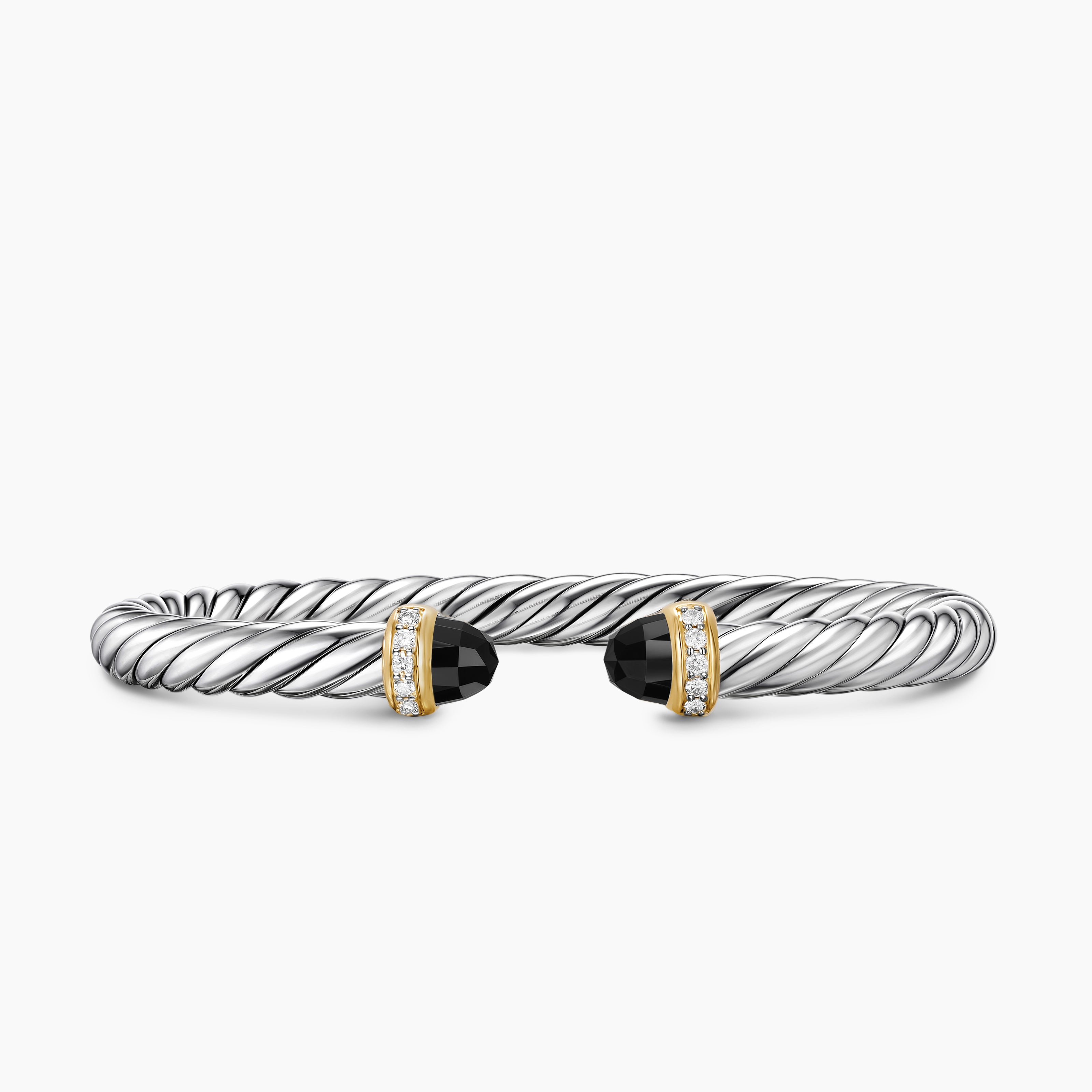 Bracelet Cable Flex&reg; en argent massif avec or jaune 14 carats, onyx noir et diamants, 6 mm femme 