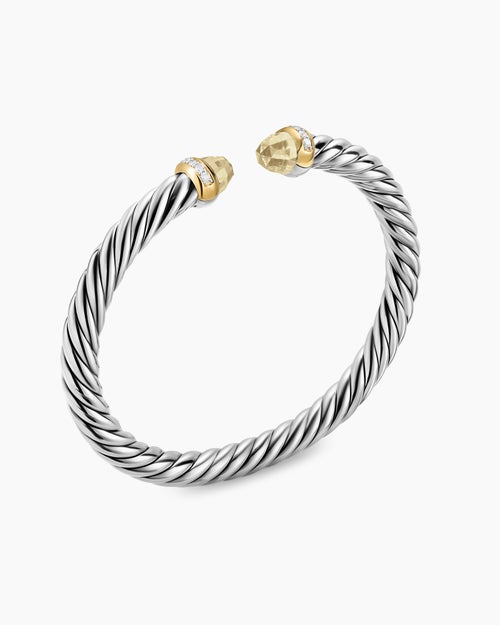 Bracelet Cable Flex® en argent massif avec or jaune 14 carats, citrine champagne et diamants, 6 mm