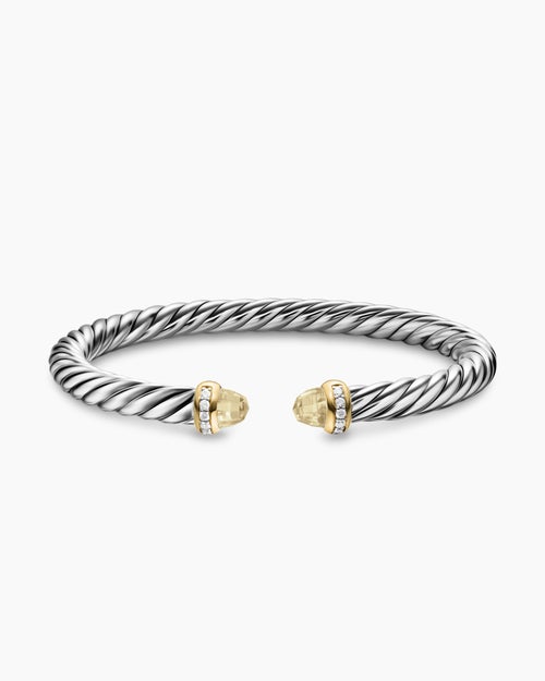 Bracelet Cable Flex® en argent massif avec or jaune 14 carats, citrine champagne et diamants, 6 mm