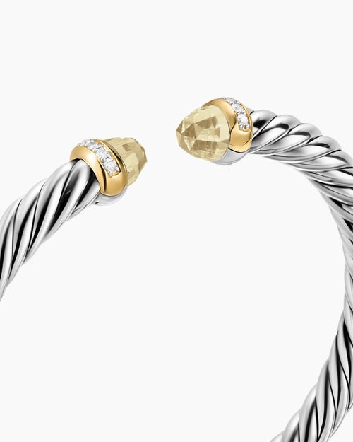 Bracelet Cable Flex® en argent massif avec or jaune 14 carats, citrine champagne et diamants, 6 mm
