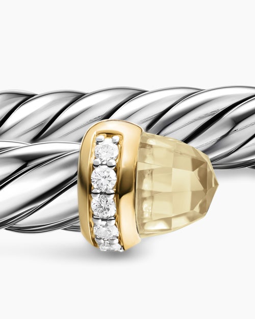 Bracelet Cable Flex® en argent massif avec or jaune 14 carats, citrine champagne et diamants, 6 mm