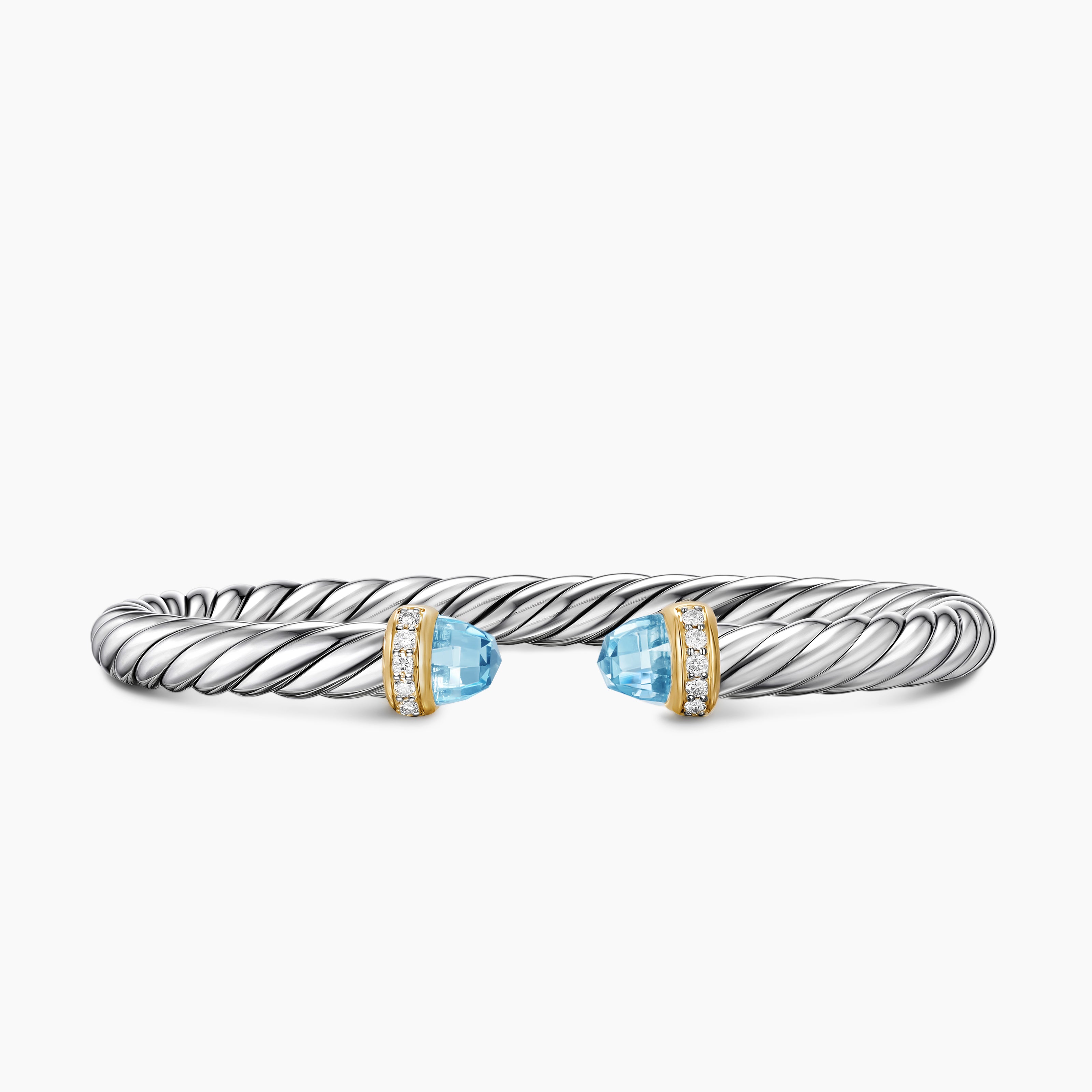 Womens Cable Flex Bracelet in Sterling Silver with 14K Yellow Gold and Diamonds, 6mm