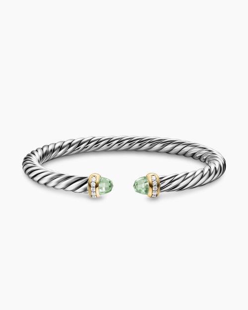 Bracelet Cable Flex® en argent massif avec or jaune 14 carats, prasiolite et diamants, 6 mm