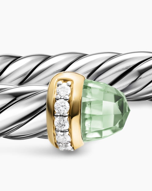 Bracelet Cable Flex® en argent massif avec or jaune 14 carats, prasiolite et diamants, 6 mm