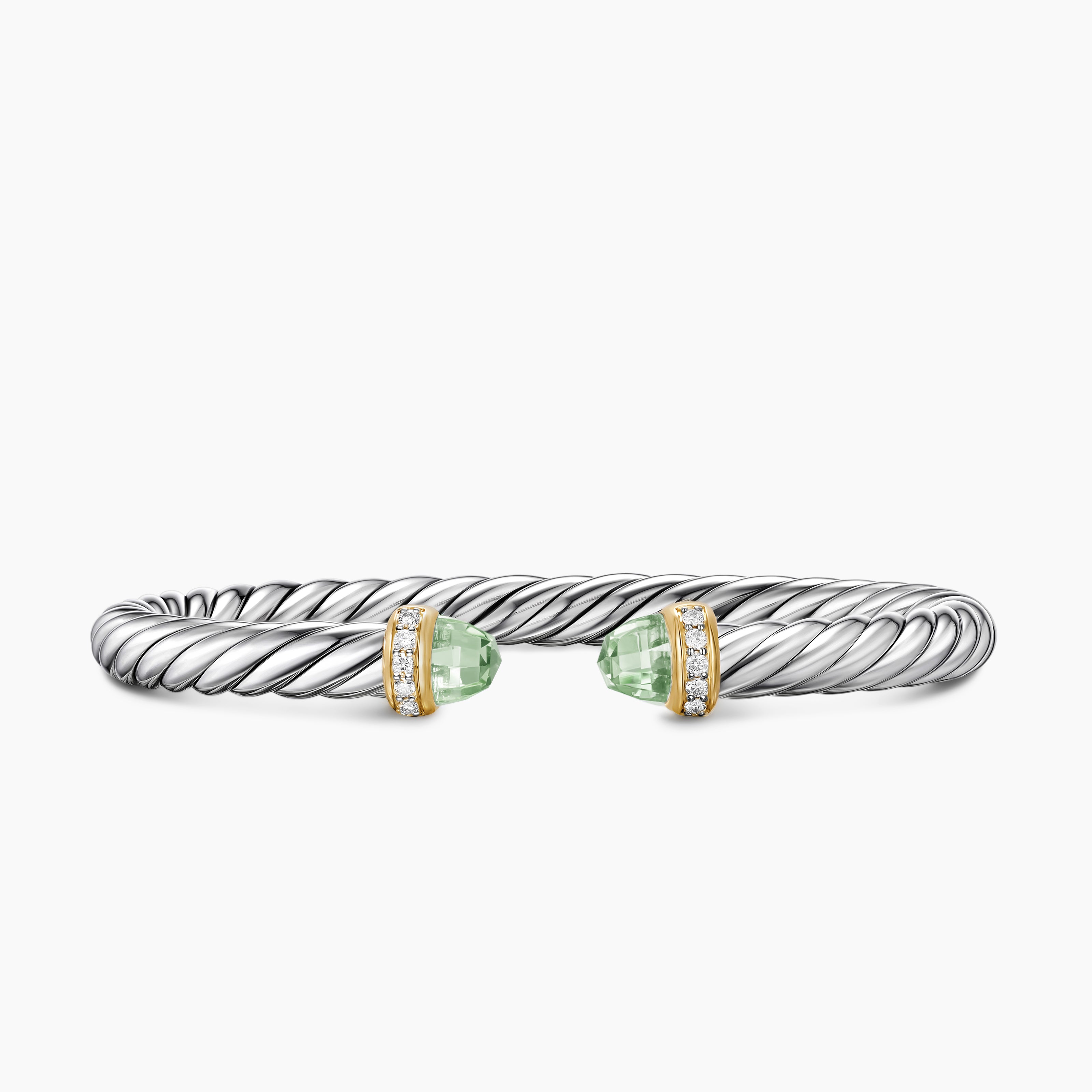 Womens Cable Flex Bracelet in Sterling Silver with 14K Yellow Gold and Diamonds, 6mm