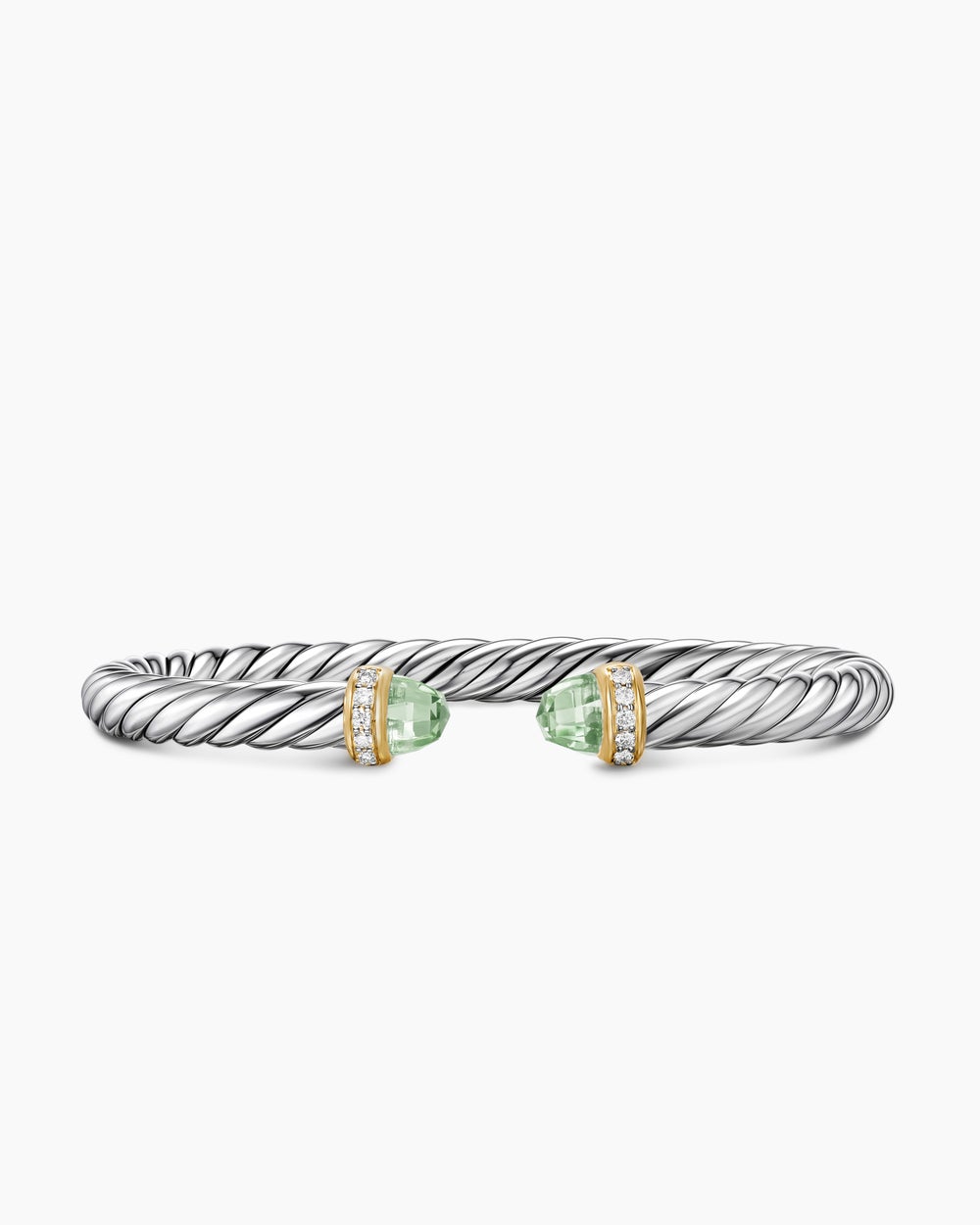 Womens Cable Flex Bracelet in Sterling Silver with 14K Yellow Gold and Diamonds, 6mm