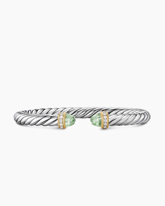 Cable Flex® Bracelet in Sterling Silver with 14K Yellow Gold, Prasiolite and Diamonds, 6mm