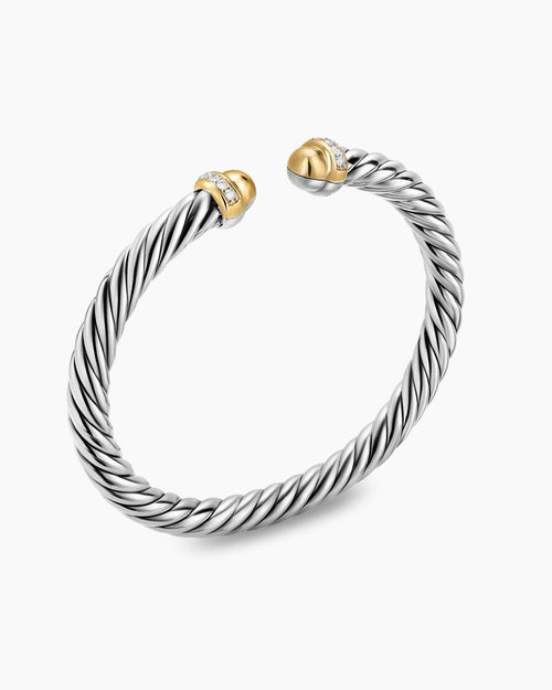 Bracelet Cable Flex® en argent massif avec dômes en or jaune 14 carats et diamants, 6 mm
