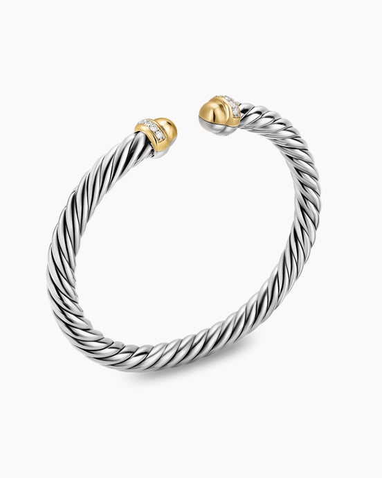 Cable Flex® Bracelet in Sterling Silver with 14K Yellow Gold Domes and Diamonds, 6mm
