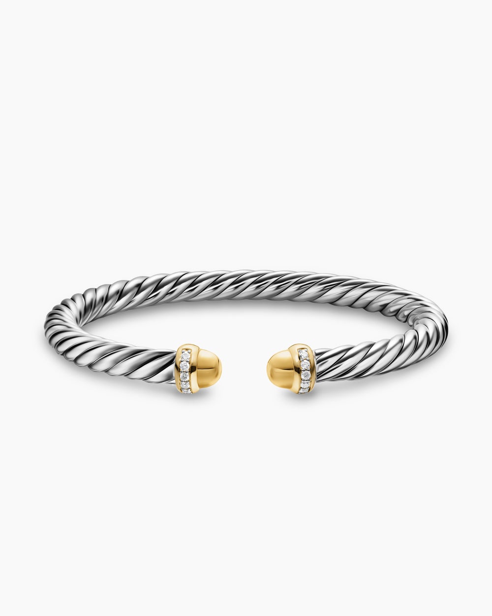 Womens Cable Flex Bracelet in Sterling Silver with 14K Yellow Gold and Diamonds, 6mm