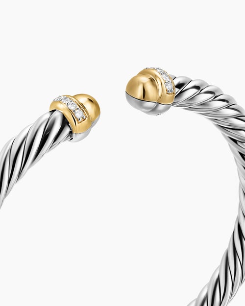 Bracelet Cable Flex® en argent massif avec dômes en or jaune 14 carats et diamants, 6 mm