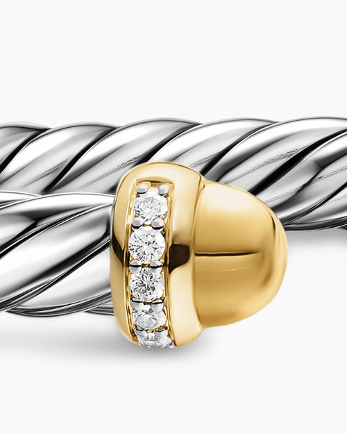 Bracelet Cable Flex® en argent massif avec dômes en or jaune 14 carats et diamants, 6 mm