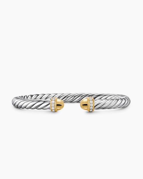 Bracelet Cable Flex® en argent massif avec dômes en or jaune 14 carats et diamants, 6 mm