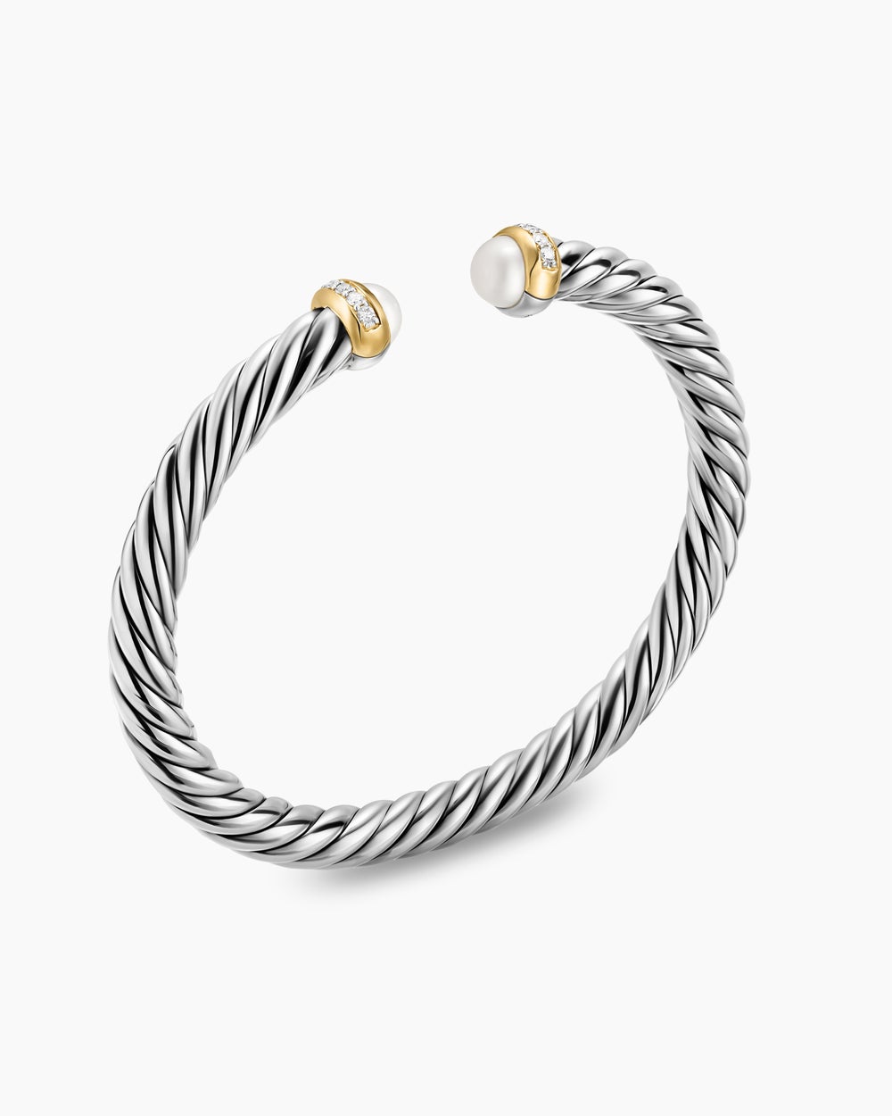 Womens Cable Flex Bracelet in Sterling Silver with 14K Yellow Gold and Diamonds, 6mm