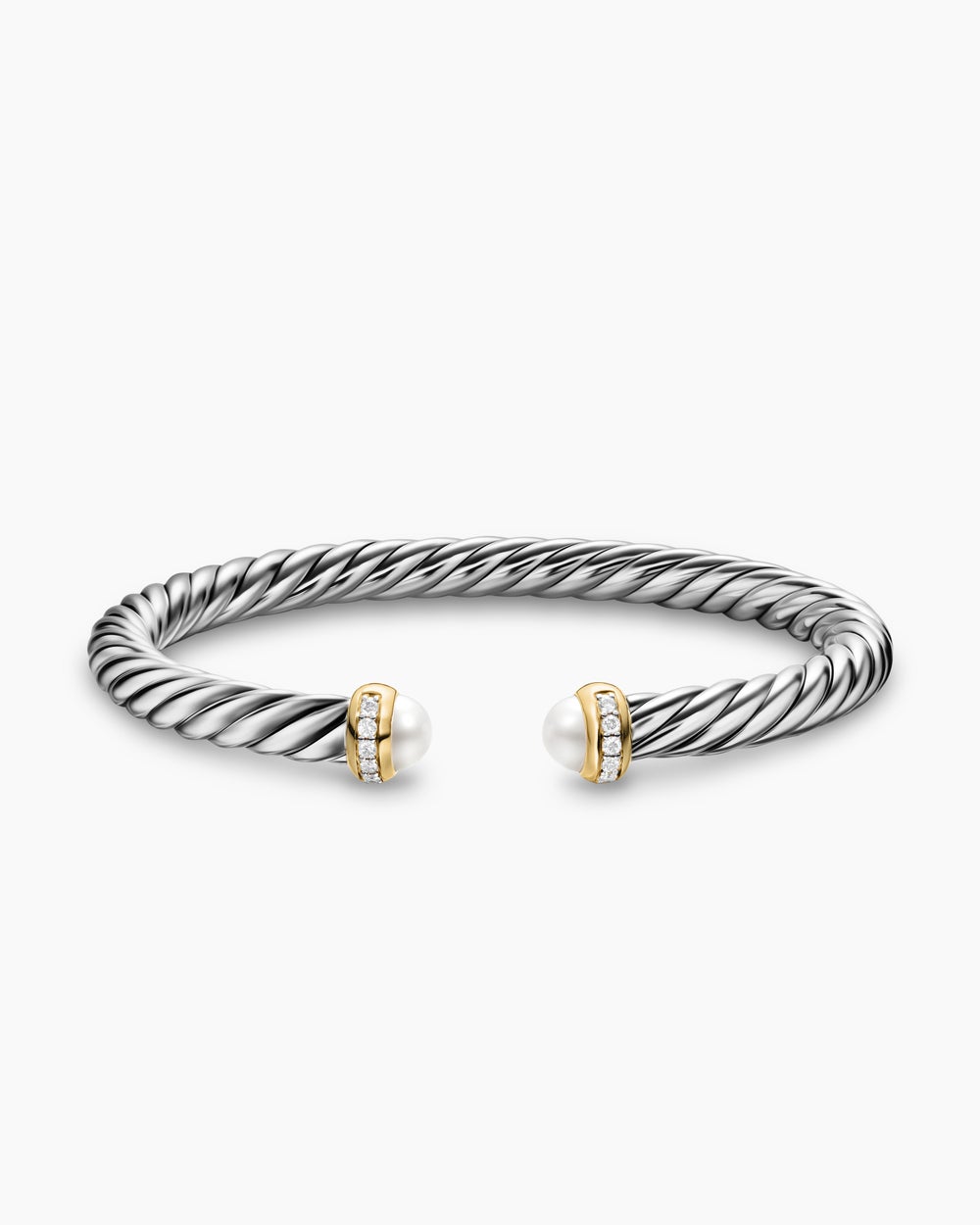 Womens Cable Flex Bracelet in Sterling Silver with 14K Yellow Gold and Diamonds, 6mm