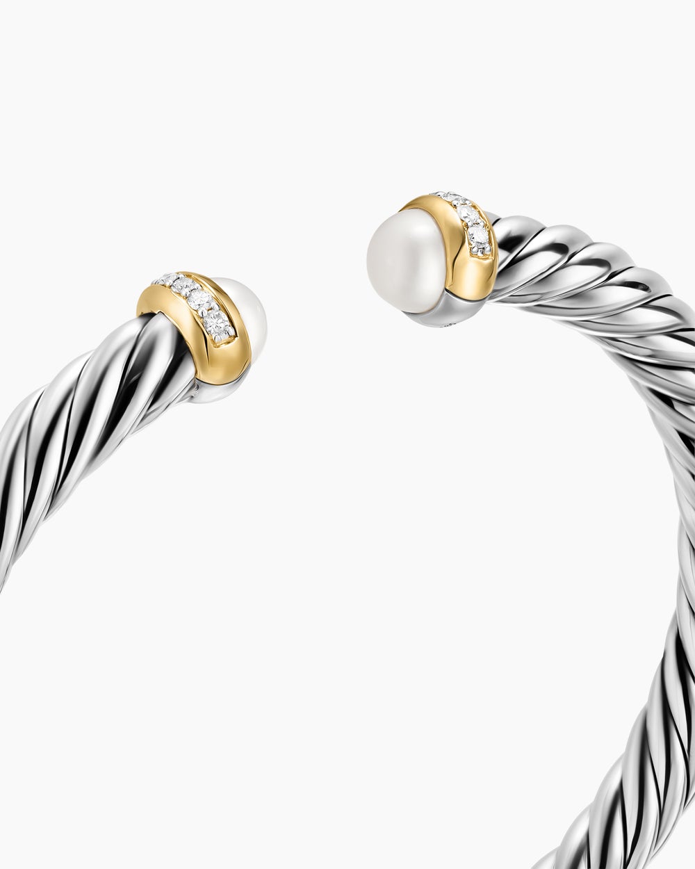 Womens Cable Flex Bracelet in Sterling Silver with 14K Yellow Gold and Diamonds, 6mm