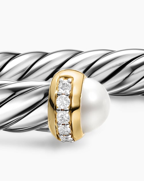 Womens Cable Flex Bracelet in Sterling Silver with 14K Yellow Gold and Diamonds, 6mm