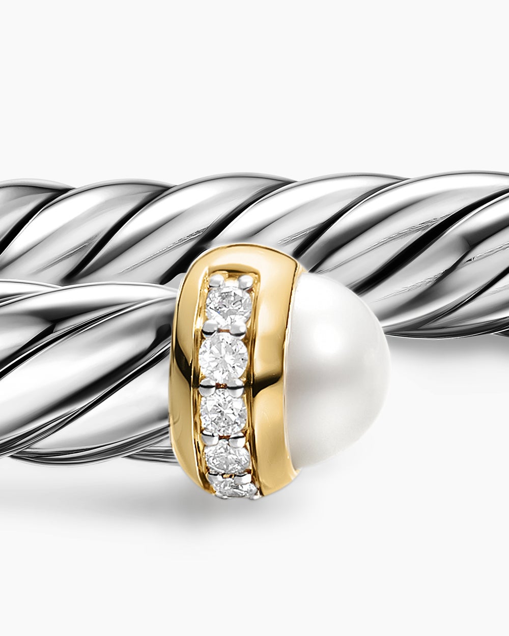 Womens Cable Flex Bracelet in Sterling Silver with 14K Yellow Gold and Diamonds, 6mm