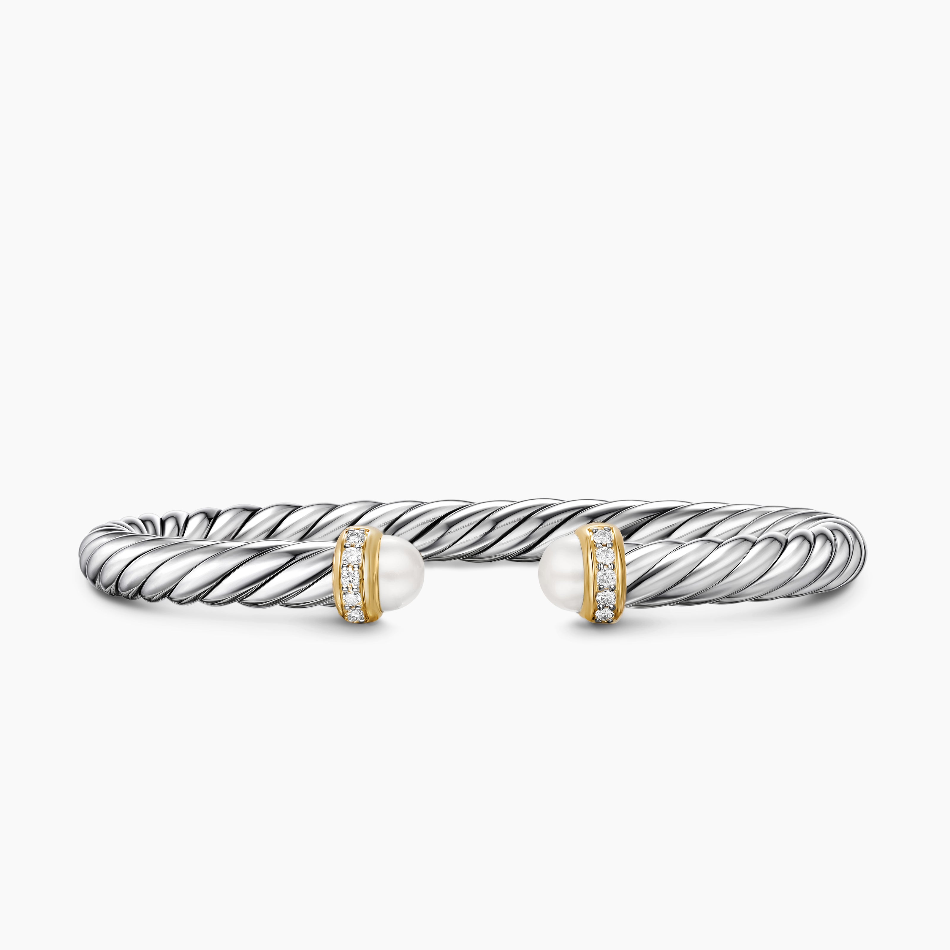 Womens Cable Flex Bracelet in Sterling Silver with 14K Yellow Gold and Diamonds, 6mm