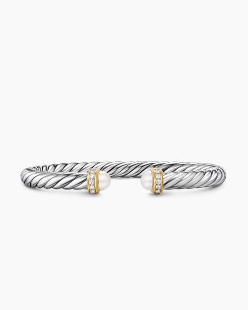 Womens Cable Flex Bracelet in Sterling Silver with 14K Yellow Gold and Diamonds, 6mm