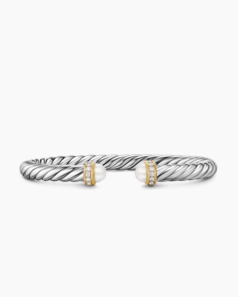 Womens Cable Flex Bracelet in Sterling Silver with 14K Yellow Gold and Diamonds, 6mm