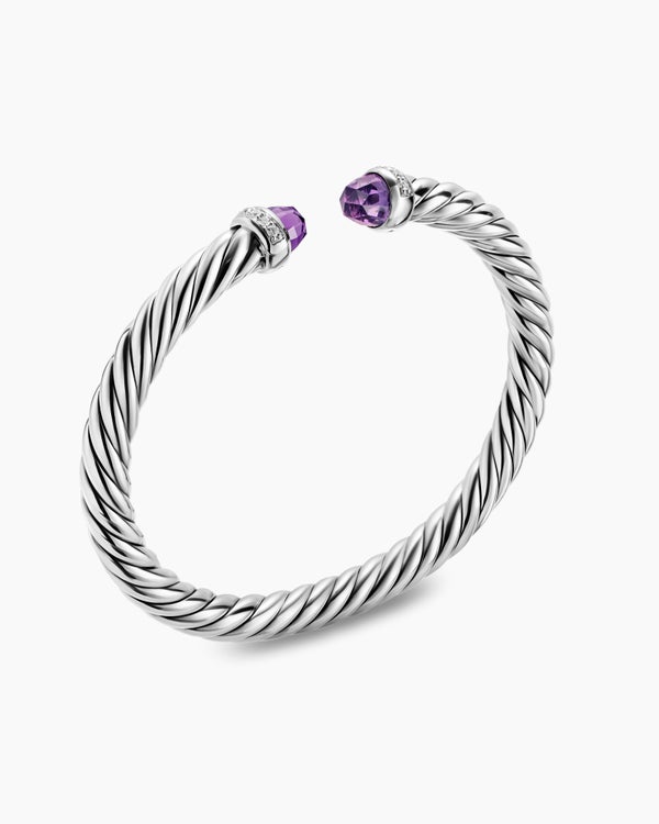 Bracelet Cable Flex® en argent massif avec améthyste et diamants, 6 mm