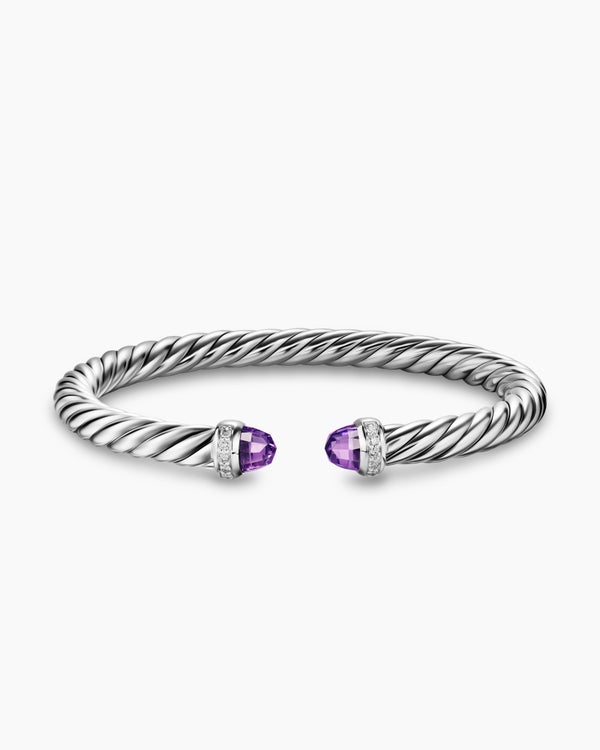 Bracelet Cable Flex® en argent massif avec améthyste et diamants, 6 mm