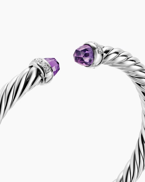 Womens Cable Flex® Bracelet in Sterling Silver with Amethyst and Diamonds, 6mm