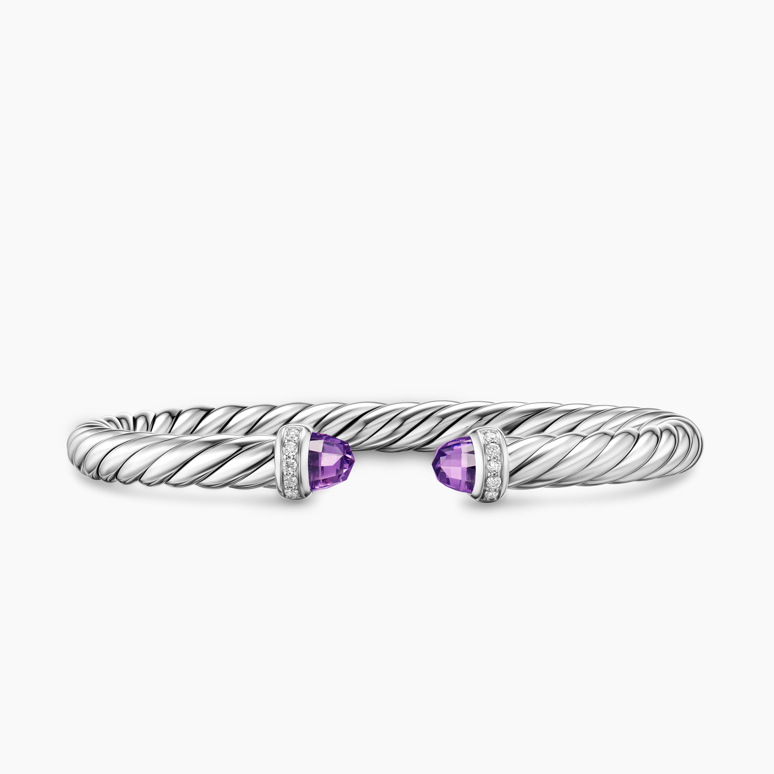 Womens Cable Flex Bracelet in Sterling Silver with Diamonds, 6mm