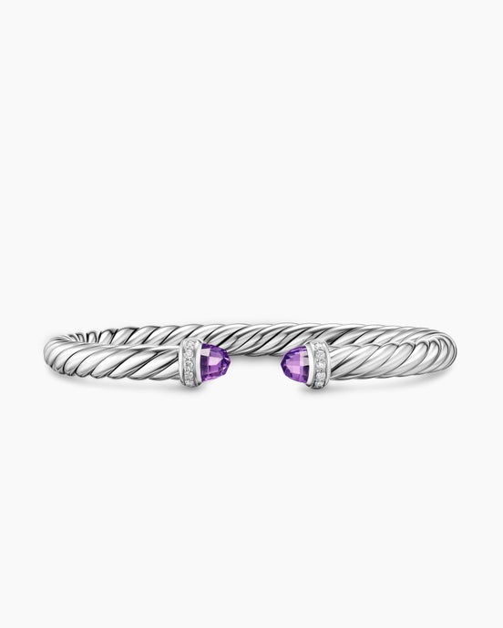 Cable Flex® Bracelet in Sterling Silver with Amethyst and Diamonds, 6mm
