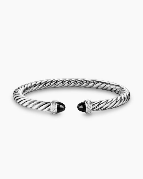 Womens Cable Flex® Bracelet in Sterling Silver with Black Onyx and Diamonds, 6mm