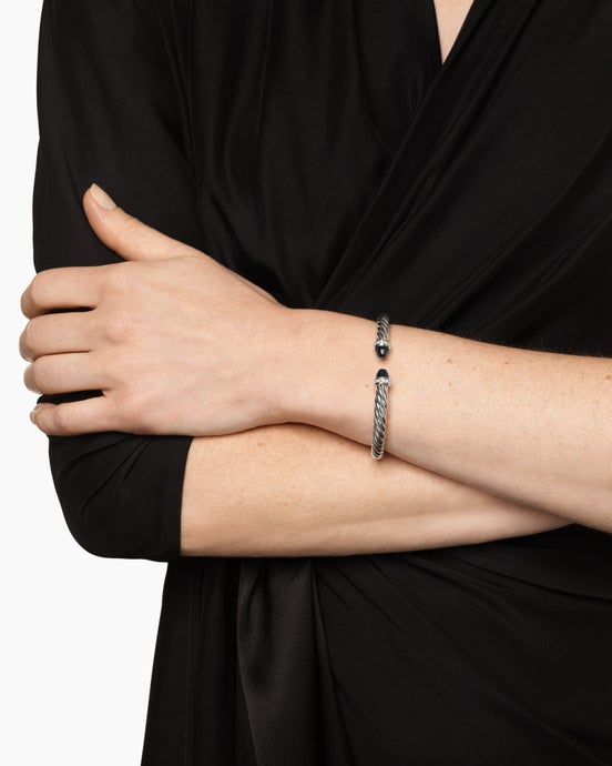 Cable Flex® Bracelet in Sterling Silver with Black Onyx and Diamonds, 6mm