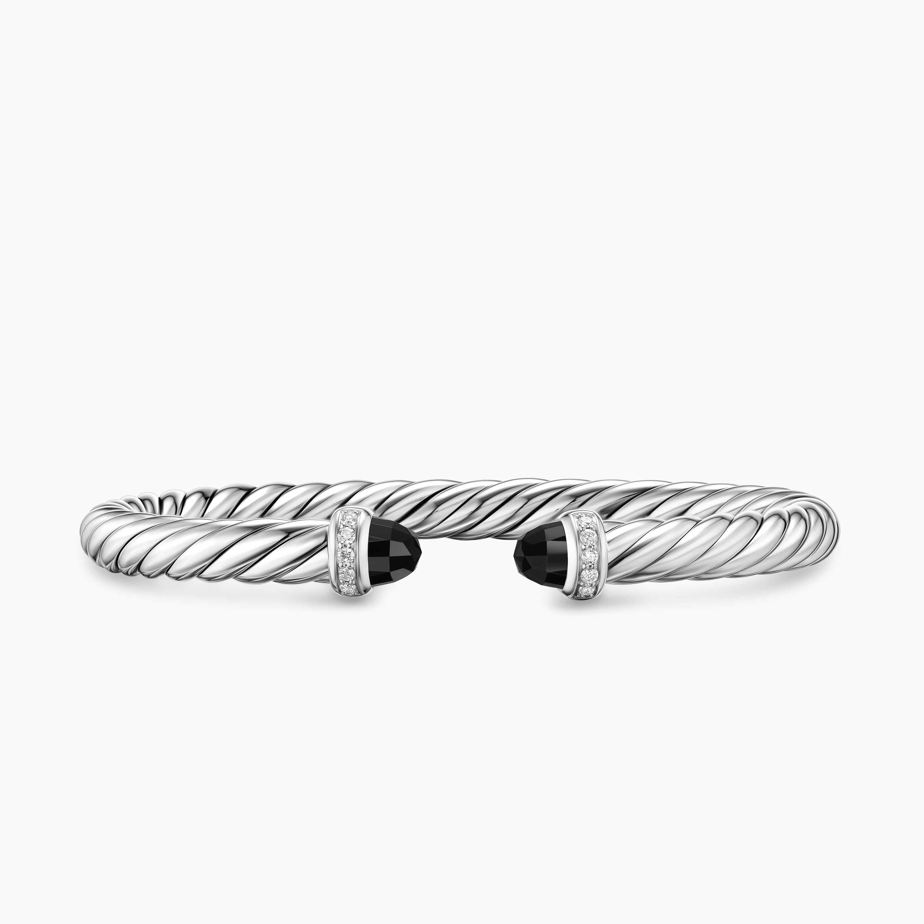 Womens Cable Flex Bracelet in Sterling Silver with Diamonds, 6mm