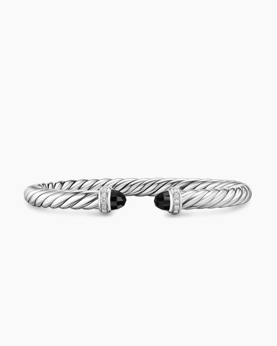 Cable Flex® Bracelet in Sterling Silver with Black Onyx and Diamonds, 6mm