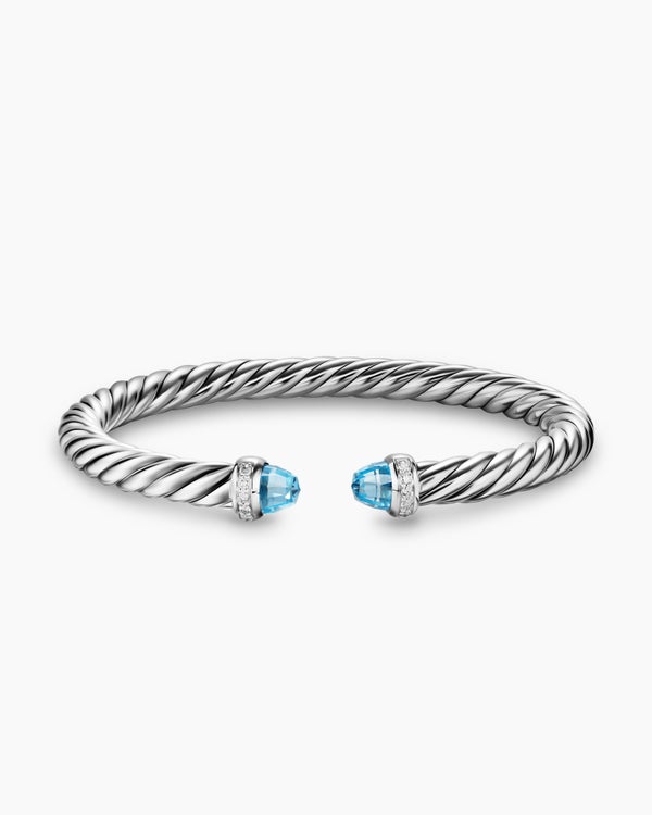 Bracelet Cable Flex en argent massif avec diamants, 6 mm