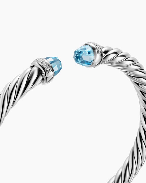 Womens Cable Flex Bracelet in Sterling Silver with Diamonds, 6mm