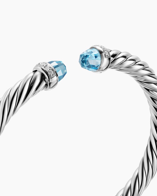 Bracelet Cable Flex en argent massif avec diamants, 6 mm