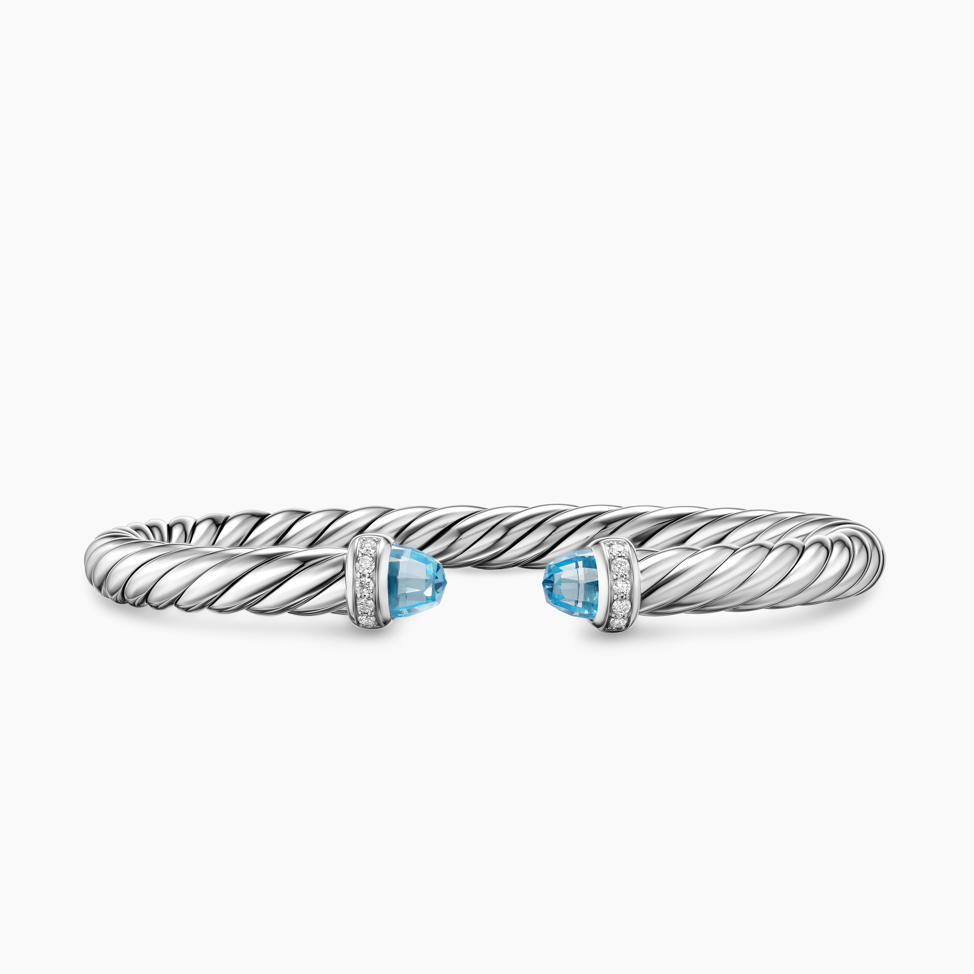 Womens Cable Flex Bracelet in Sterling Silver with Diamonds, 6mm