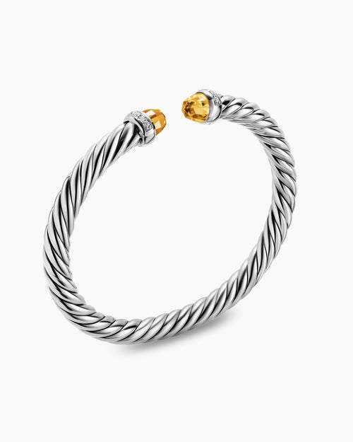 Womens Cable Flex® Bracelet in Sterling Silver with Citrine and Diamonds, 6mm
