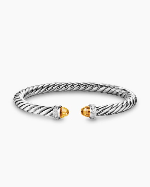 Womens Cable Flex® Bracelet in Sterling Silver with Citrine and Diamonds, 6mm