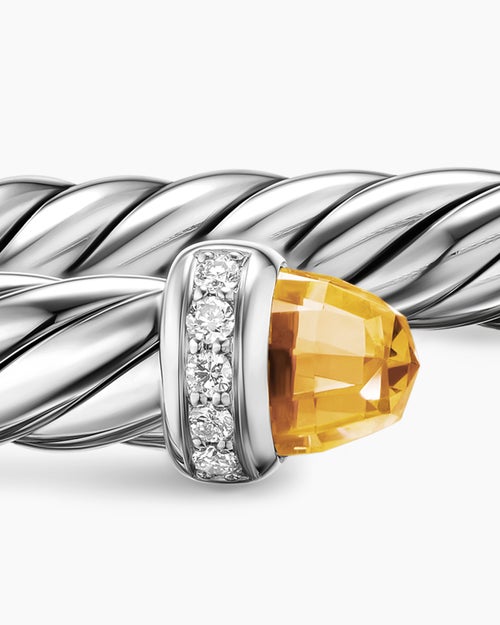 Womens Cable Flex® Bracelet in Sterling Silver with Citrine and Diamonds, 6mm
