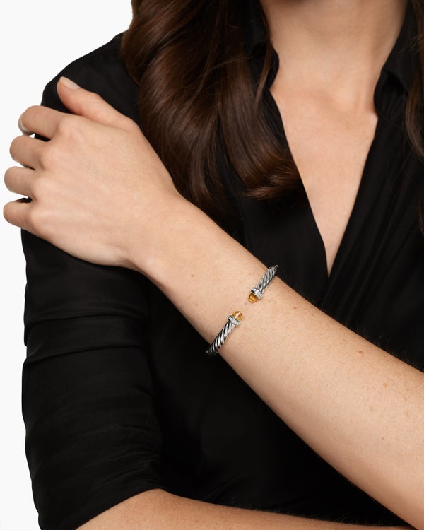 Cable Flex® Bracelet in Sterling Silver with Blue Topaz and Diamonds, 6mm