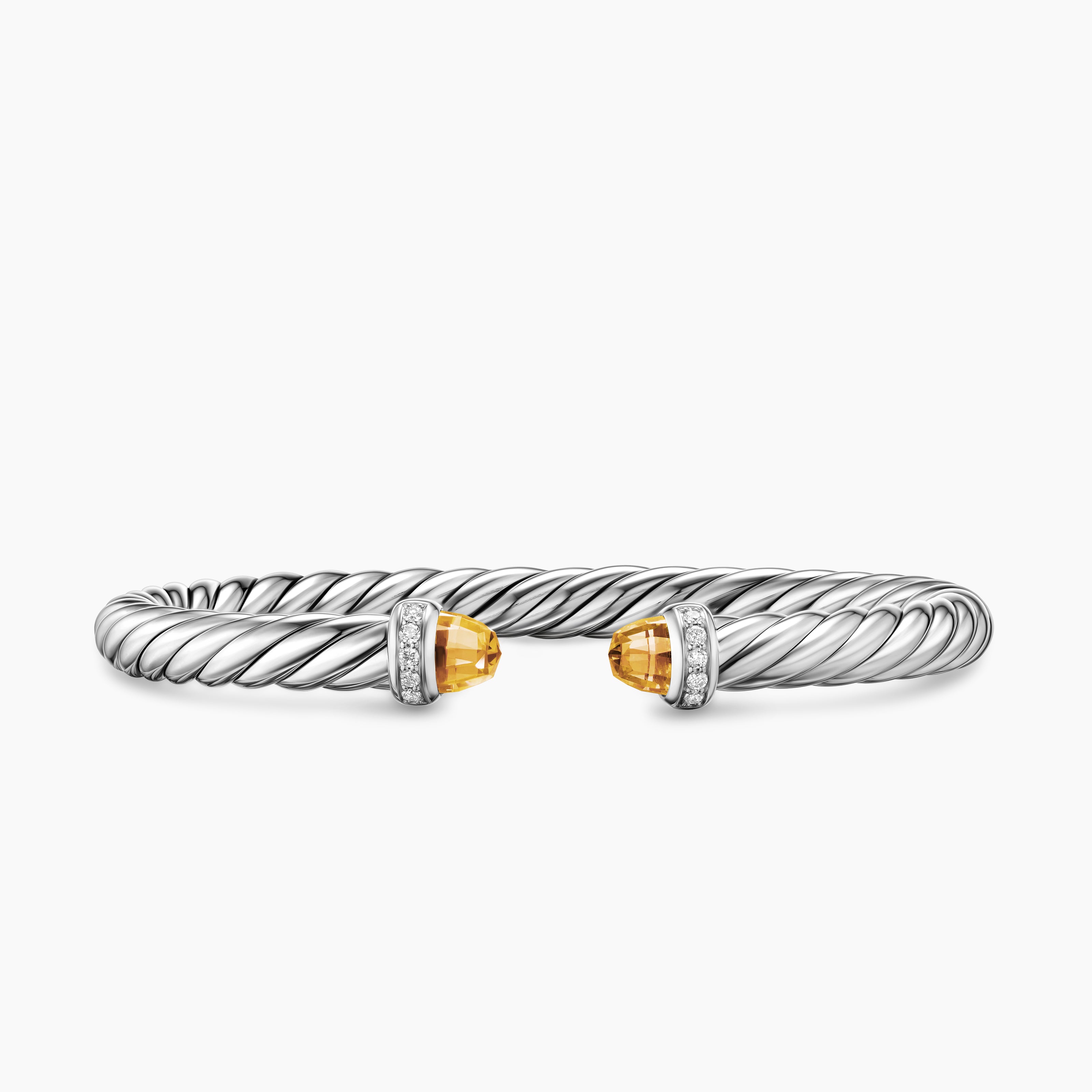 Womens Cable Flex Bracelet in Sterling Silver with Diamonds, 6mm
