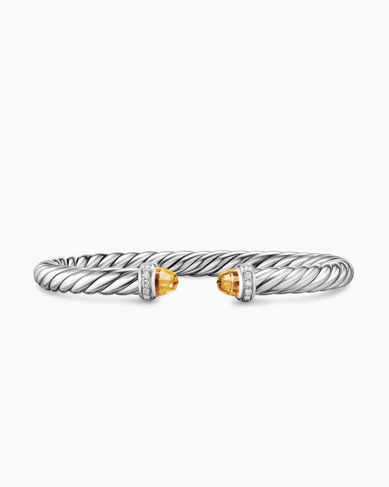 Cable Flex® Bracelet in Sterling Silver with Citrine and Diamonds, 6mm