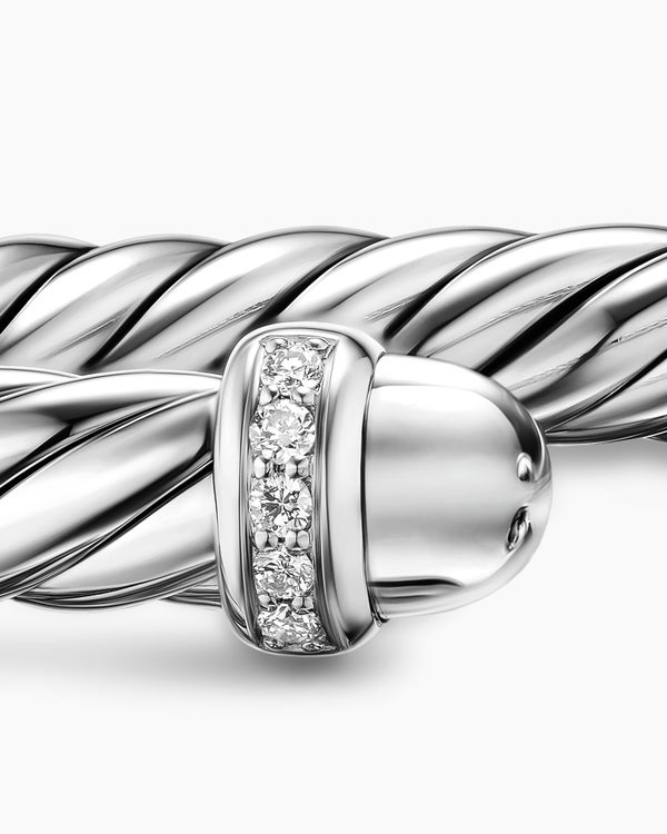 Cable Flex Bracelet in Sterling Silver with Diamonds, 6mm