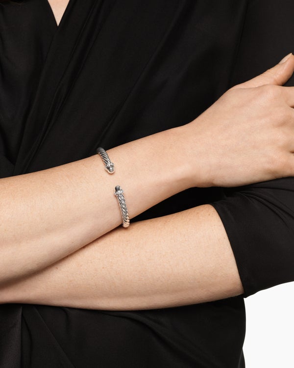 Cable Flex® Bracelet in Sterling Silver with Blue Topaz and Diamonds, 6mm