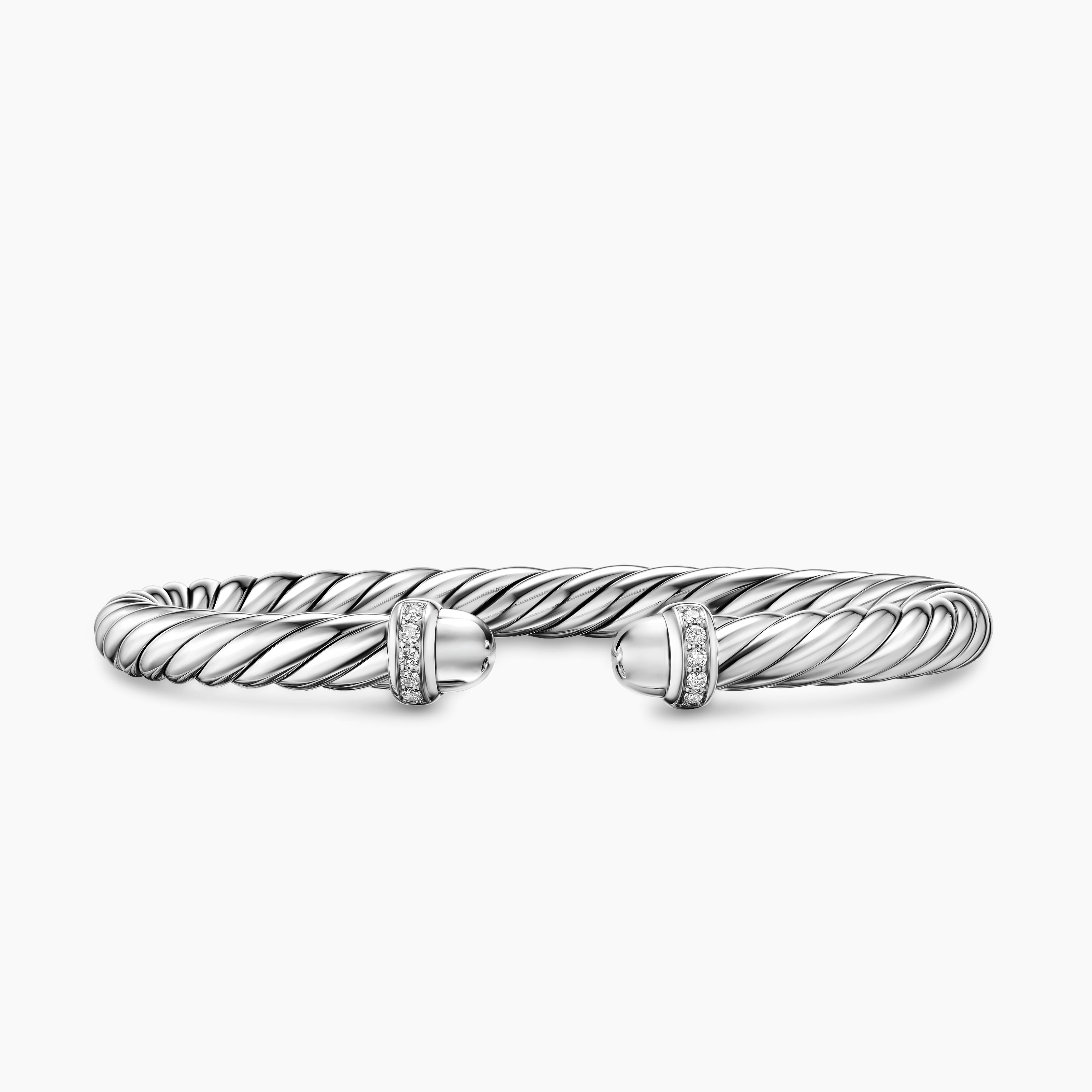 Womens Cable Flex Bracelet in Sterling Silver with Diamonds, 6mm