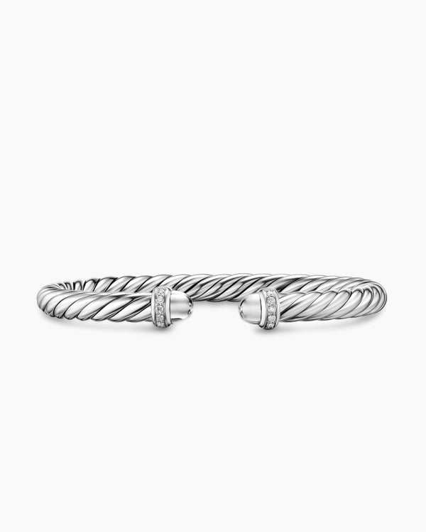 Cable Flex Bracelet in Sterling Silver with Diamonds, 6mm